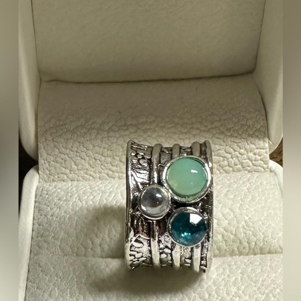 Rainbow Moonstone Spinner finger midi Thumb Ring 925 Sterling Silver Over